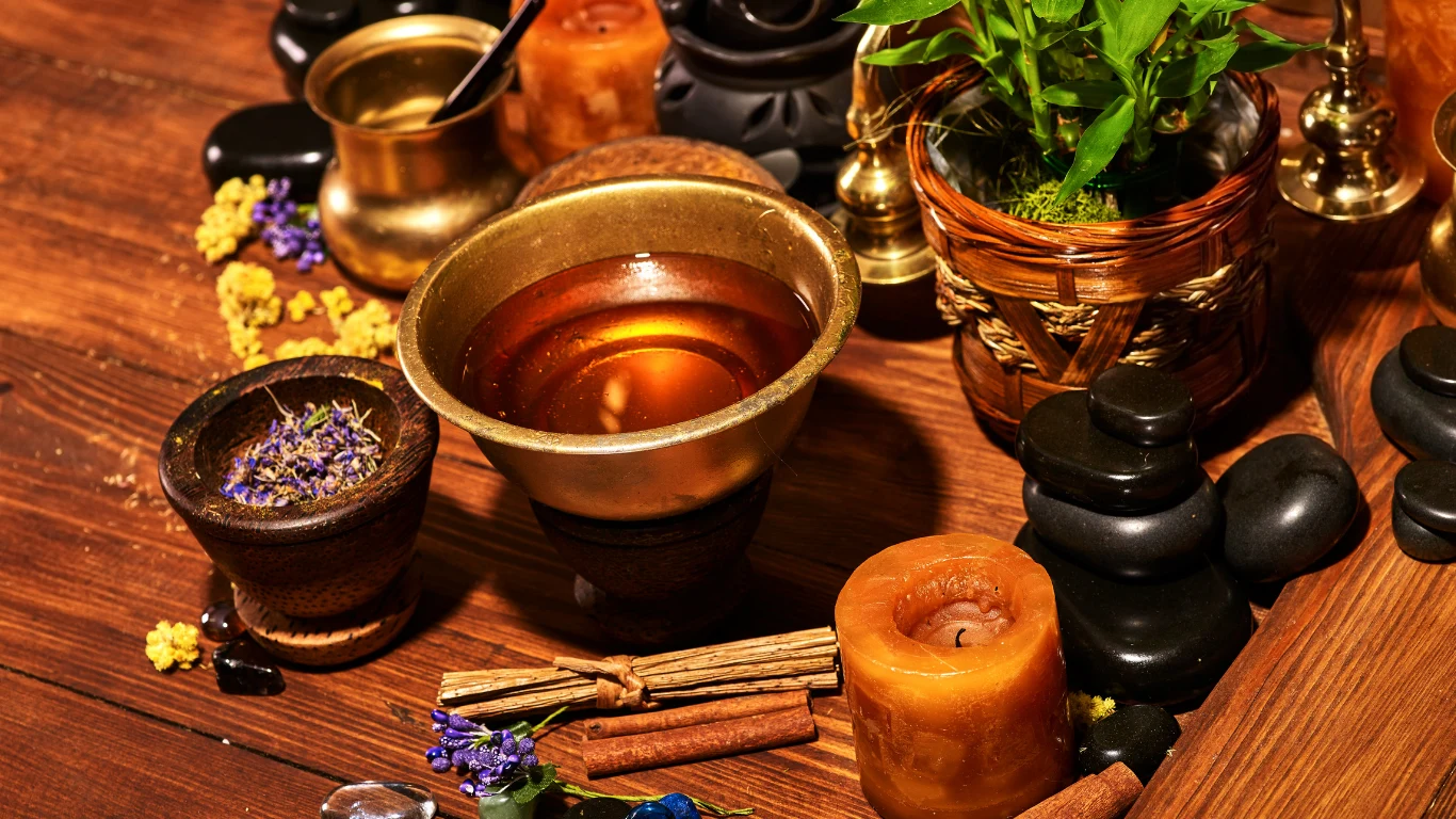 Luxurious Ayurvedic herbs and golden spices